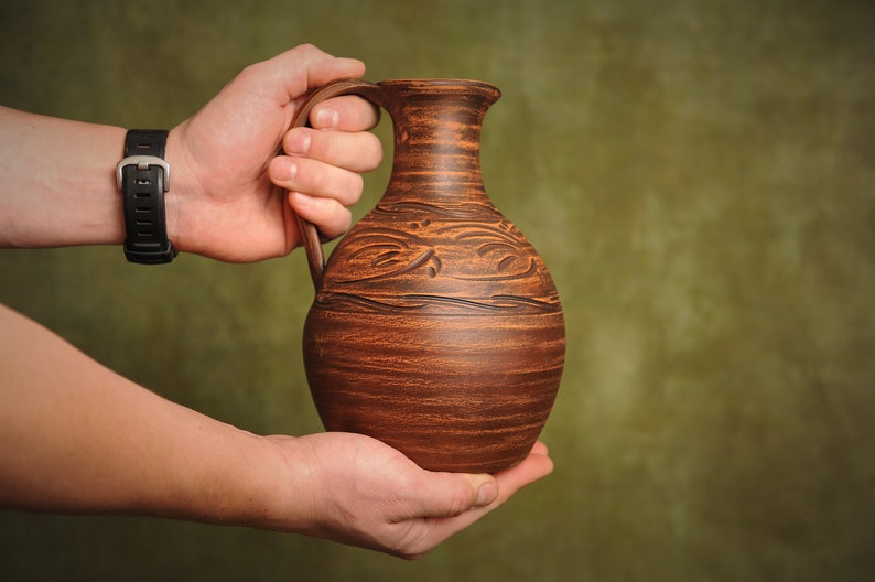 Handcrafted Ceramic Jug Clay Pitcher Handmade Jar for Wine, Water, Juice, Milk, Vodka 1800 ml 60 fl.oz image 2