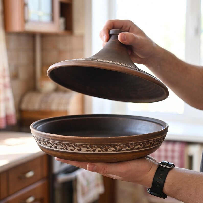 Handmade Ceramic Tagine Pot – Moroccan Cooking Pan with Lid, Artisan Clay Cookware image 1