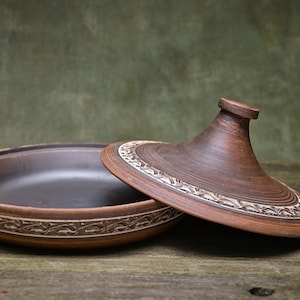 Tagine for Cooking Big Ceramic Pot Handmade Clay Pot with Lid Baking Gift for Grandma Pan with Lid Unglazed Ceramics Charlotte Pan
