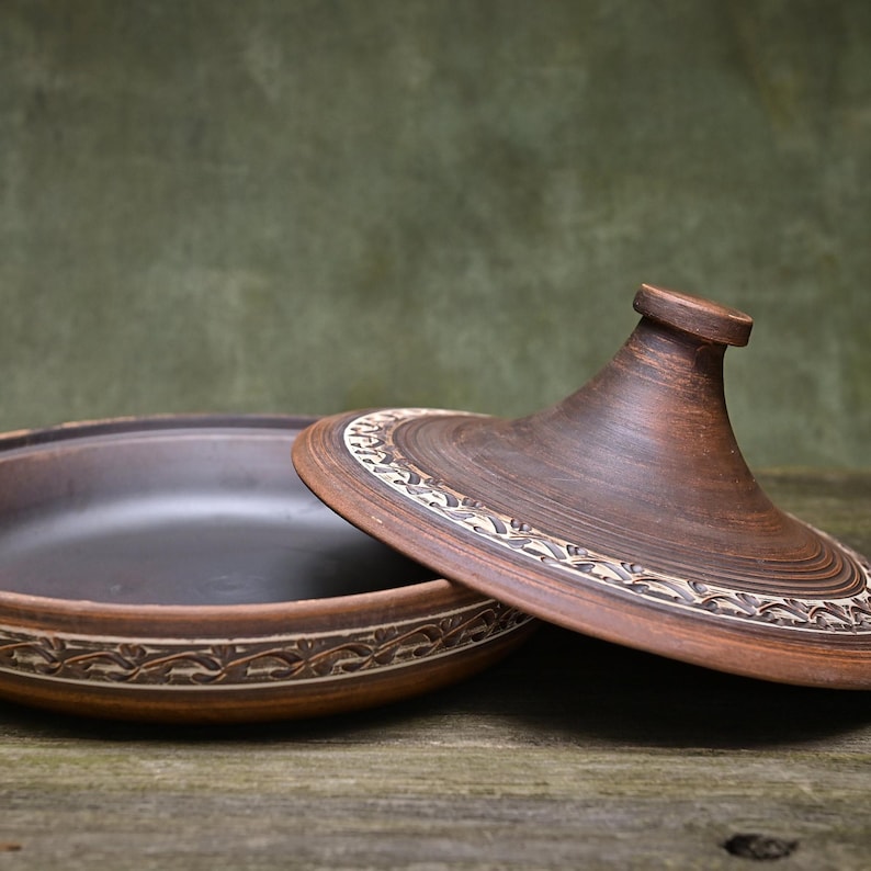 Tagine for Cooking Big Ceramic Pot Handmade Clay Pot with Lid Baking Gift for Grandma Pan with Lid Unglazed Ceramics Charlotte Pan