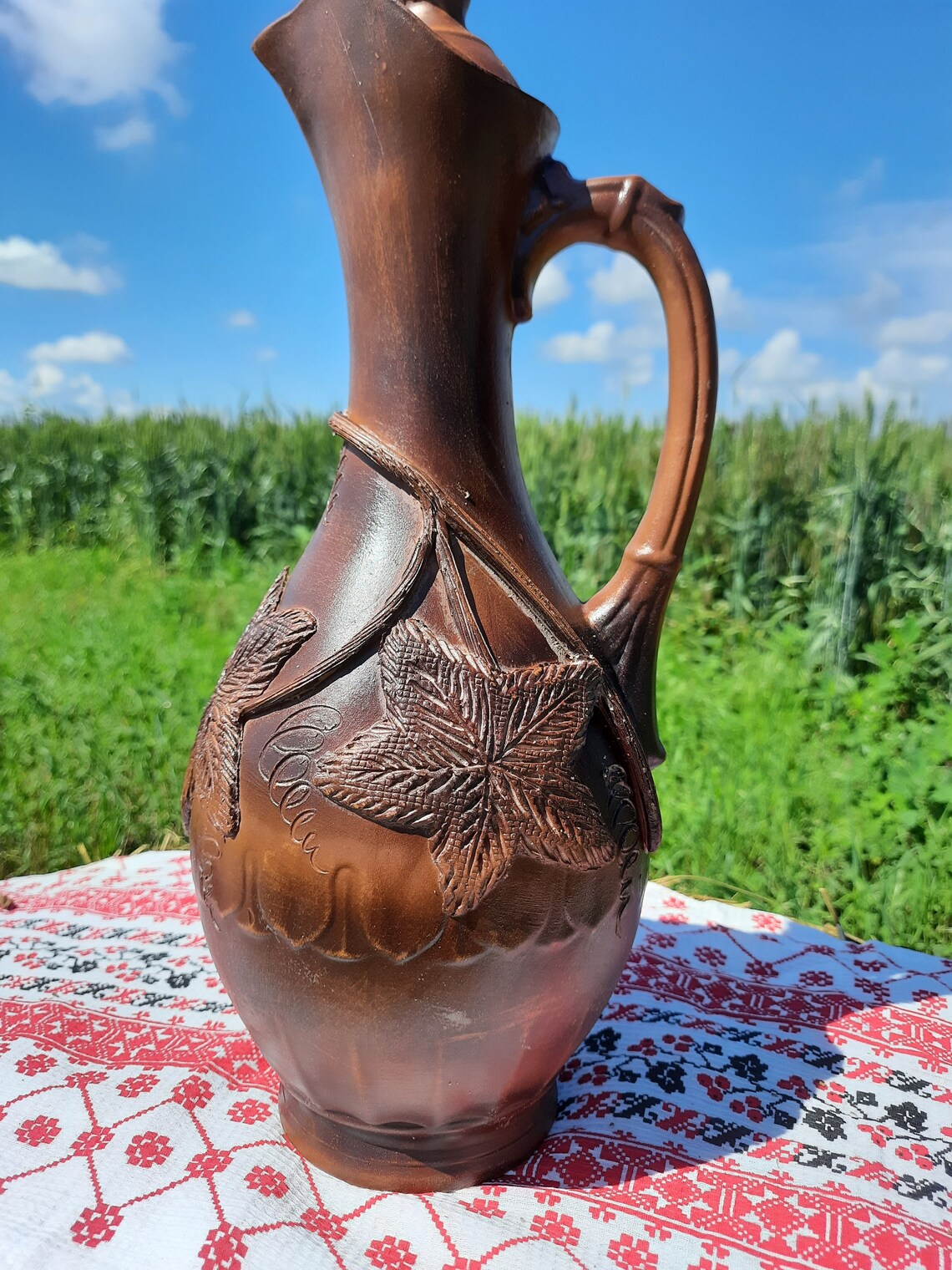 Handcrafted Ceramic Jug for Wine Decorated by grapes Clay Etsy