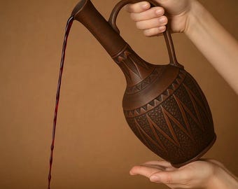 Clay Jug for Water: Terracotta Wine Pitcher, Handmade Ceramic Decanter