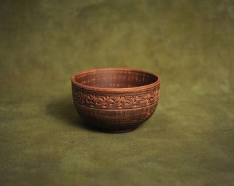 Ceramic Bowl Tureen Thread Dish Deep Red Clay Plate Ukrainian Pottery 23fl.oz | 700ml