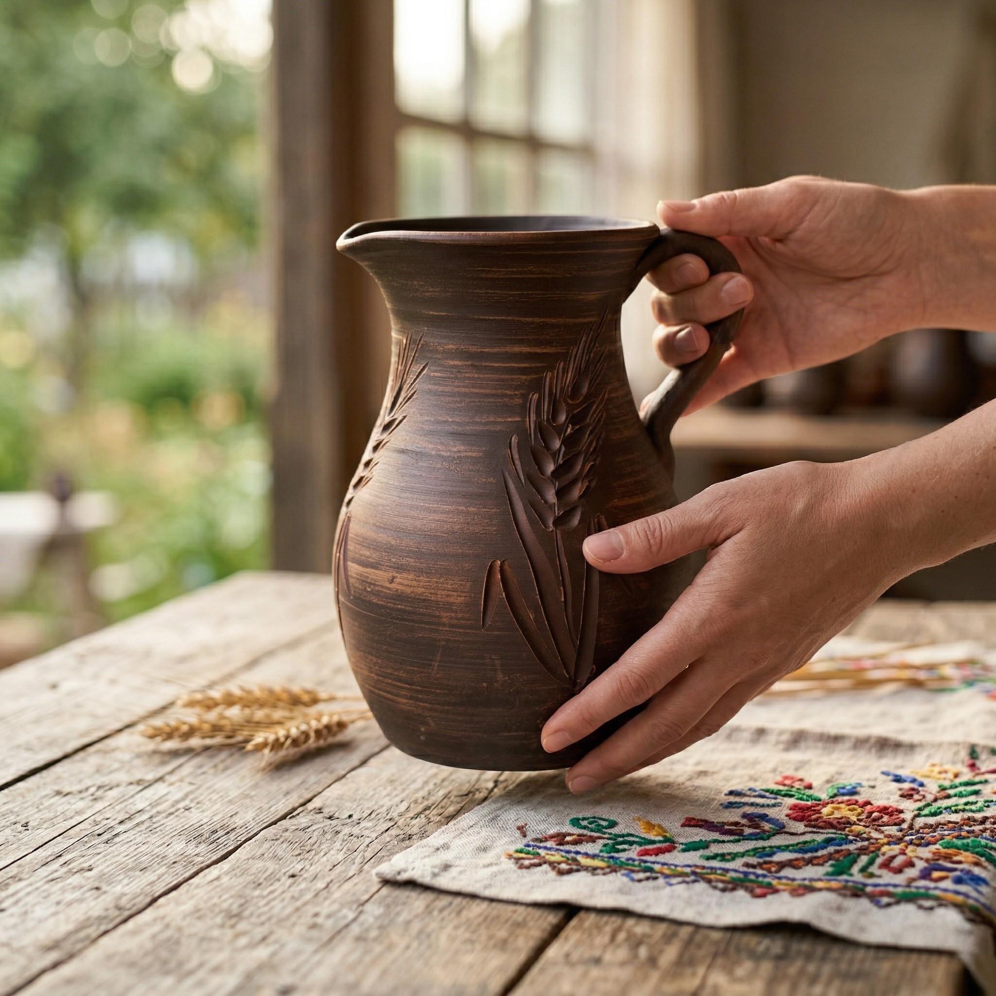 Clay Pitcher: Handmade Terracotta Water Jug, Large Unglazed