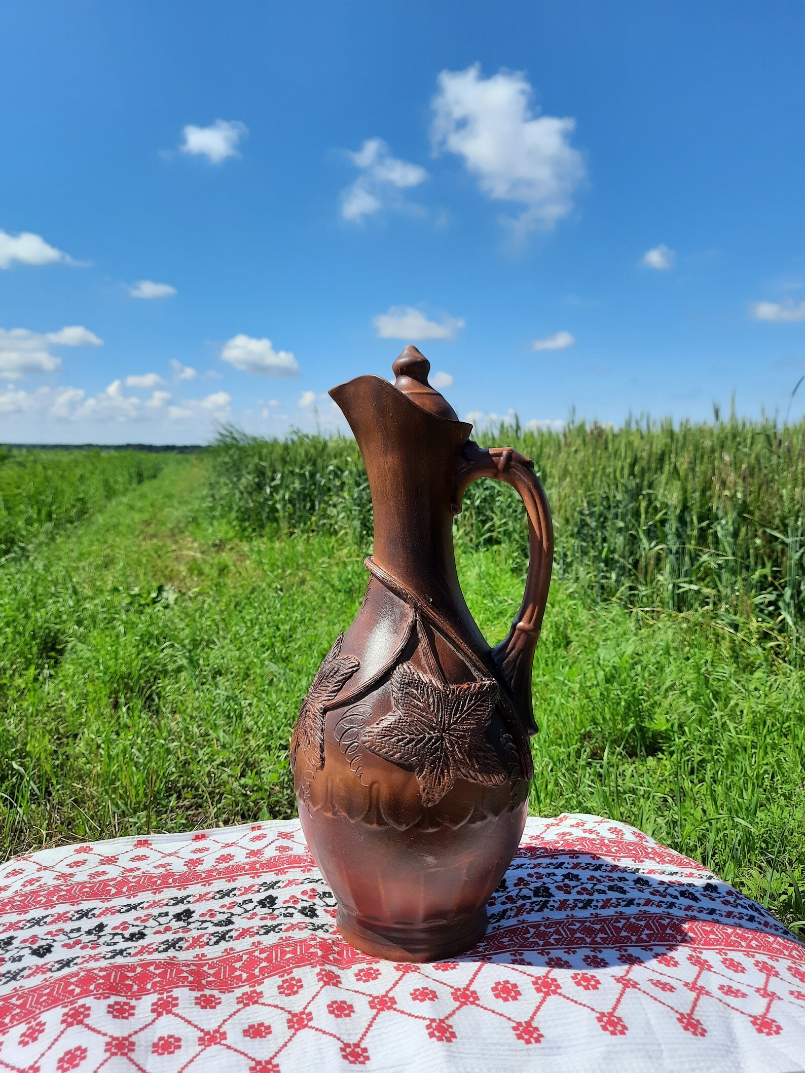 Handcrafted Ceramic Jug for Wine Decorated by Grapes Clay Etsy