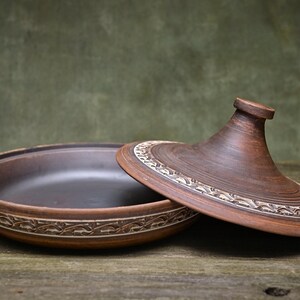 Tagine for Cooking Big Ceramic Pot Handmade Clay Pot with Lid Baking Gift for Grandma Pan with Lid Unglazed Ceramics Charlotte Pan
