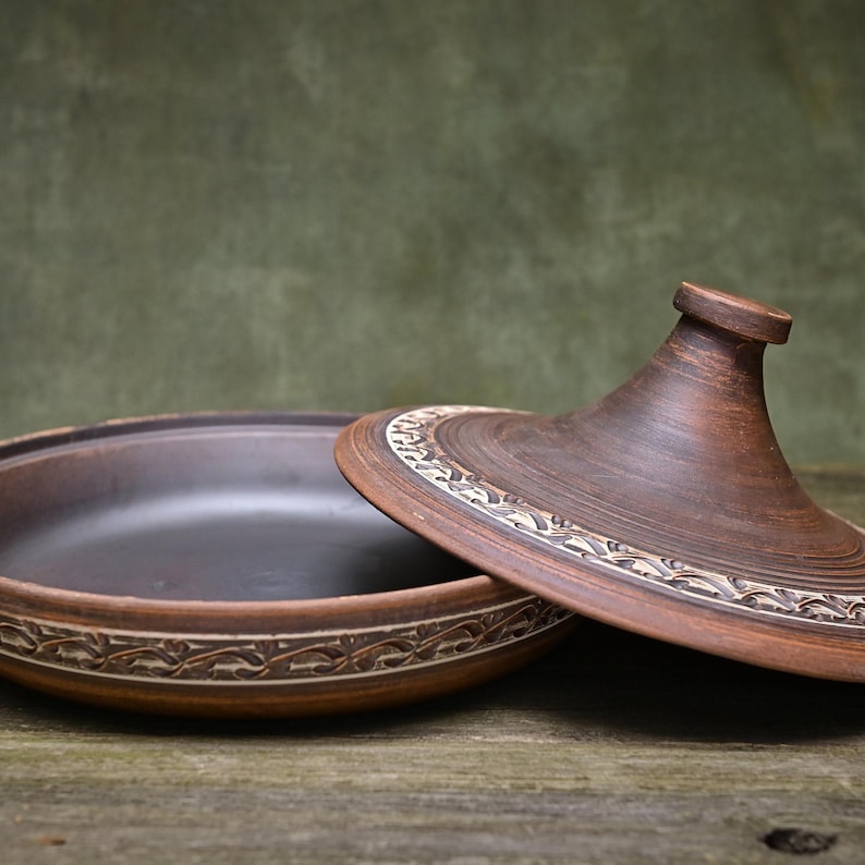 Tagine for Cooking Big Ceramic Pot Handmade Clay Pot with Lid Baking Gift for Grandma Pan with Lid Unglazed Ceramics Charlotte Pan