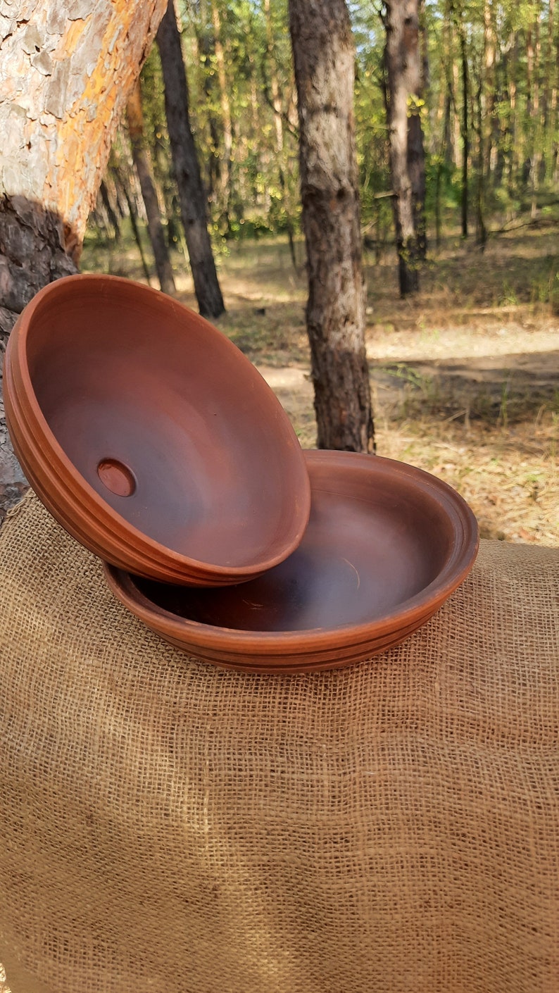 Ceramic Plate with Lid Dish for Butter Bread Pancakes Clay Tray Butter Keeper Eco Friendly Unglazed image 4