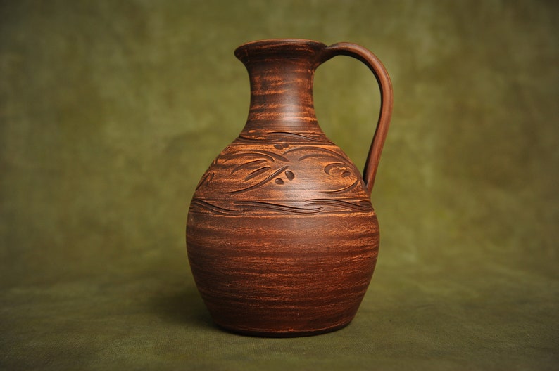 Handcrafted Ceramic Jug Clay Pitcher Handmade Jar for Wine, Water, Juice, Milk, Vodka 1800 ml 60 fl.oz image 3