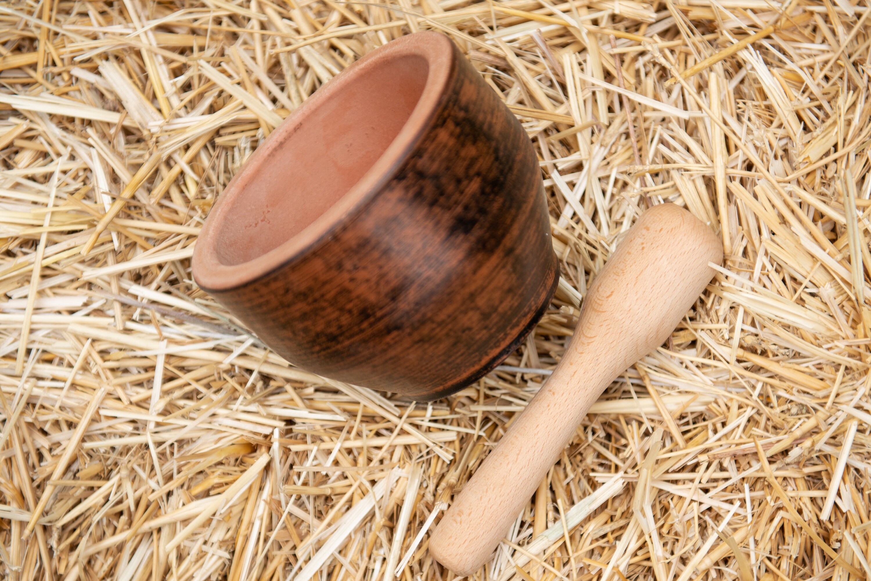 Handmade Clay Mortar with Wood Pestle Unglazed Eco Pottery Etsy