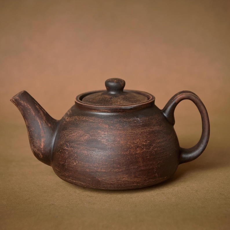 Handmade Teapot: Ceramic Clay Tea Kettle, Rustic Gift for Tea Lovers 34 oz image 8