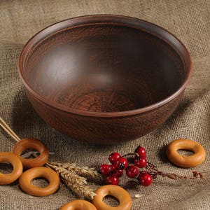 Big bowl of clay, tureen, dish, Plate of red clay, dish, brown plate, Pottery, ceramic, handmade