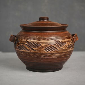 Handmade Ceramic Pot with Handles and Lid - Unique Artisanal Cookware