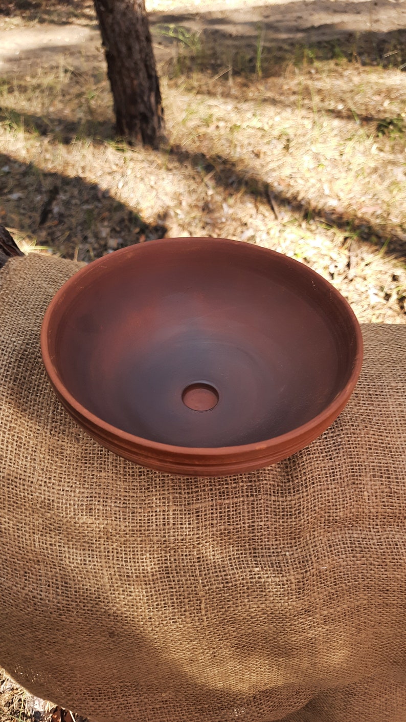 Ceramic Plate with Lid Dish for Butter Bread Pancakes Clay Tray Butter Keeper Eco Friendly Unglazed image 7