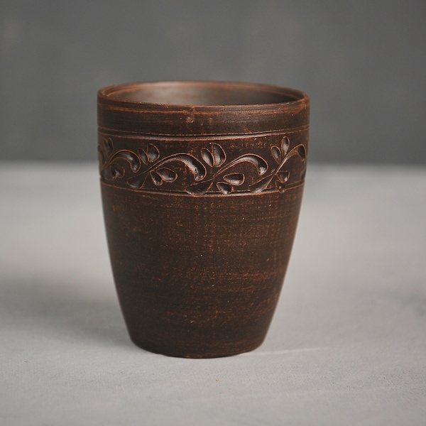Hand-Engraved Ceramic Drinking Glass | Red Clay Glassware