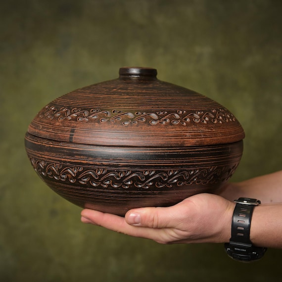 Handgemachter Keramik Kochtopf mit Deckel: Oven-Safe Clay Baker