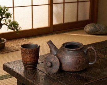Ceramic Japanese Tea Set – Handmade Teapot with Rustic Clay Cup