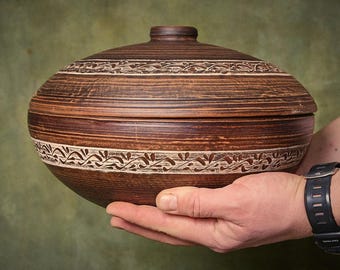 Handmade Ceramic Cooking Pot with Lid: Clay Baking Dish, 3000ml