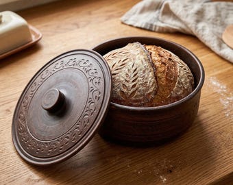 Clay Pot with Lid: Bread Baker, Ceramic Baking Pot Oven Cookware (2000 ml)