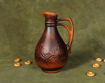 Ceramic Jug Clay Vessel for Wine Water Juice Milk Vodka Handcrafted Pitcher Jar Ewer Jugful