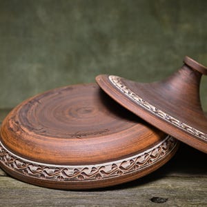 Tagine for Cooking Big Ceramic Pot Handmade Clay Pot with Lid Baking Gift for Grandma Pan with Lid Unglazed Ceramics Charlotte Pan
