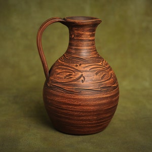 Handcrafted Ceramic Jug Clay Pitcher Handmade Jar for Wine, Water, Juice, Milk, Vodka 1800 ml 60 fl.oz image 1