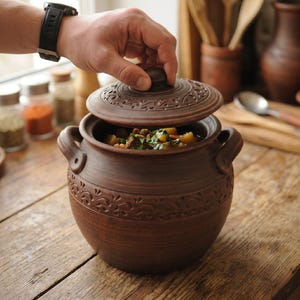 Clay Pot with Lid: Dutch Oven Pottery, Casserole Bread Baker, Ceramic Baking Dish