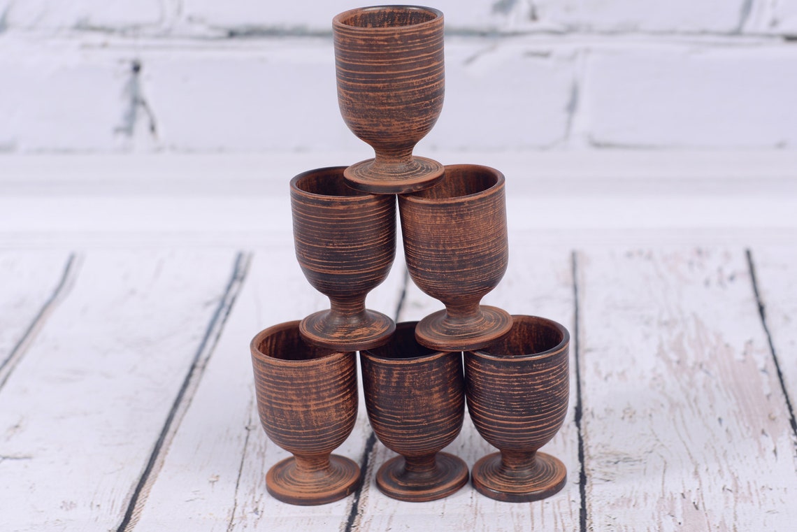 Set of 6 Handmade Shot Glasses Clay Glass Red Clay Etsy