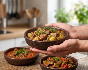 georgische Ketsi-Pfanne handgemachte Ton Backform Mini-Keramik Auflaufform Ofen sicher unglasiert Ton Kochtopf Servierschüssel