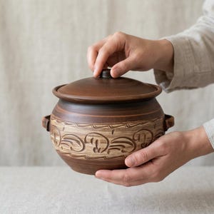 Clay Cooking Pot, Handmade Unglazed Terracotta Bean Pot, Oven Cookware