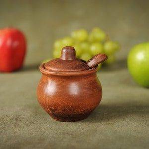 Handmade Clay Salt Bowl and Spoon Handcrafted Organic Ceramics Salt Maid Pepper Shakers Peppermint Can use for Sauce Seasoning Flavoring