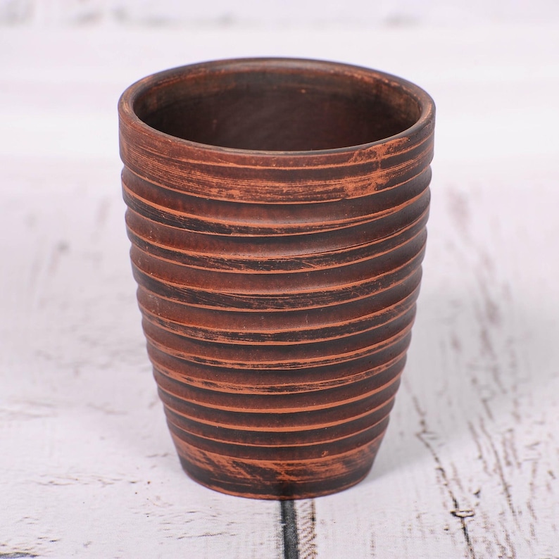 Handmade Clay Glass Drinking Glassful Eco Pottery Tumbler Ceramic Handcrafted Cup 300 ml, 10 fl.oz, 0.5 pint
