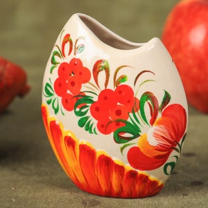 Small Ceramic Vase Hand Painted White Clay Table Bowl Handcrafted Home Decor Unique gift