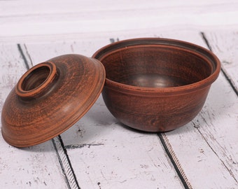 Clay Bowl with lid Baking Pot Pottery Kitchen decor Bakeware cooking Cookware casserole dish Stoneware Covered Organic ceramics Handmade