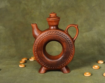 Ceramic Teapot for Kvass, Wine Beverage Handmade Container for Drink Home Decor Unique gift Kumanets