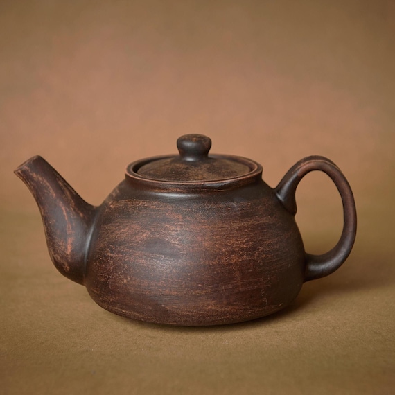 Handmade Teapot: Ceramic Clay Tea Kettle, Rustic Gift for Tea Lovers 34 oz