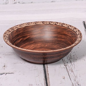 Handmade Red Clay Soup Bowl: Rustic Ceramic Cookware