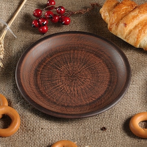 Ceramic Plate Red Clay Dish Brown Dinner Thrown Plate Chargers Plates Pottery Unglazed Ceramic Chargers Handmade 8 inch, 9 inch