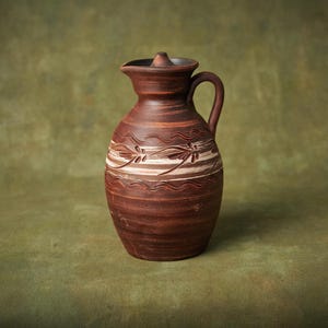 Handmade Terracotta Pitcher with Lid: Rustic Ceramic Wine Jug