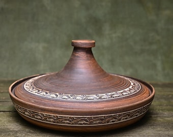 Handmade Ceramic Tagine Pot – Moroccan Cooking Pan with Lid, Artisan Clay Cookware