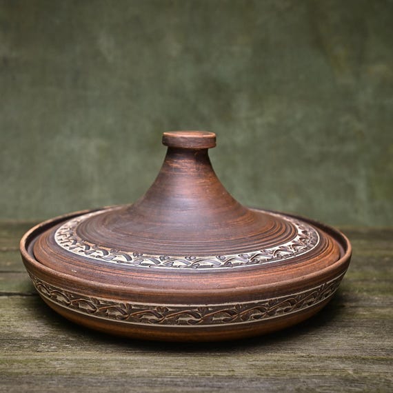 Handmade Ceramic Tagine Pot – Moroccan Cooking Pan with Lid, Artisan Clay Cookware