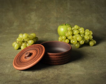 Petit pot en céramique avec couvercle pour épices Sucrier fait main Pot à miel Plat de cuisson rustique Casserole en argile