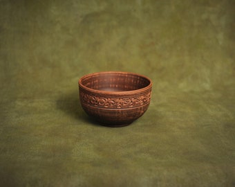 Ceramic Bowl Tureen Thread Dish Deep Red Clay Plate Ukrainian Pottery 23fl.oz | 700ml