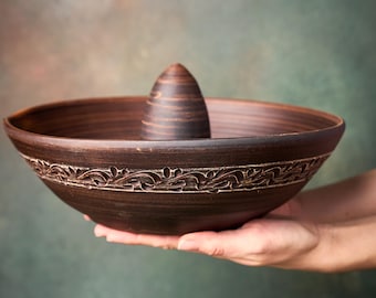 Assadeira de barro para frango: forma de barro sem esmalte, caçarola grande para cozinhar