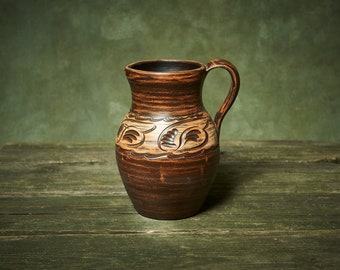 Small ceramic pitcher farmhouse handmade pottery clay jug for cream housewarming gift