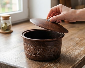 Fait à la main Pot en argile rouge Céramique Pan de cuisson Argile Casserole Casserole Céramique organique Casserole Cuisinière Vaisselle