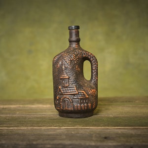 Small Ceramic Bottle Clay Jug with Cork: Rustic Country Decor