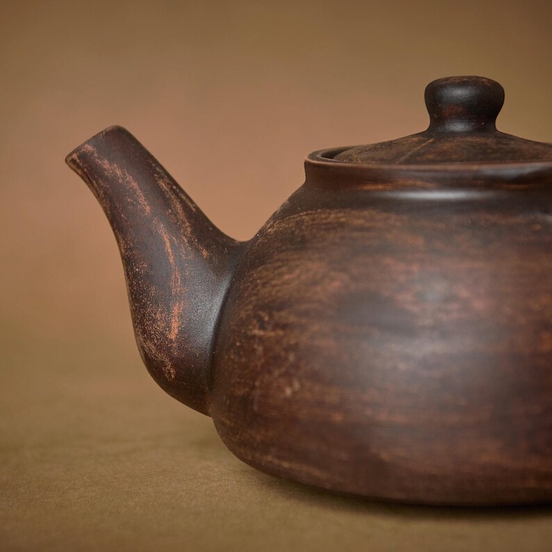Handmade Teapot: Ceramic Clay Tea Kettle, Rustic Gift for Tea Lovers 34 oz image 7