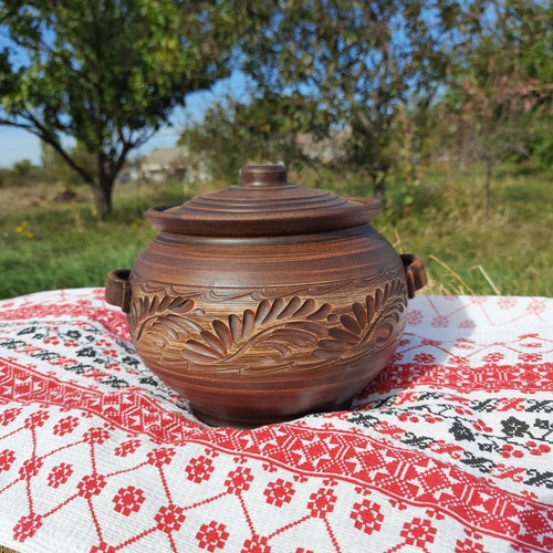 Ceramic Pot With Lid Bread Baker Pan Red Clay Saucepan Dutch Etsy