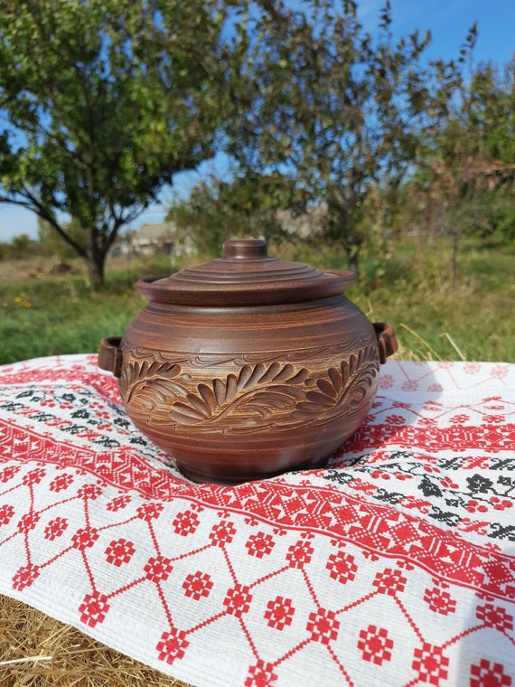 Handmade Ceramic Pot With Handles and Lid Red Clay Saucepan Ceramic Bread  Baker Pan Pottery 